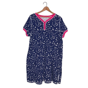 Dreams & Co 18/20 Blue Star Sky Pink Ringer Henley 100% Cotton Pajama Sleepshirt